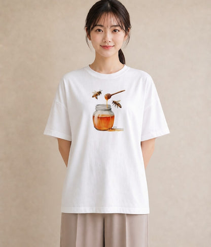 半袖Tシャツ レディース みつばち 昆虫 虫 イラスト ラフカジュアル 女性 旅行用 白T YMAZO