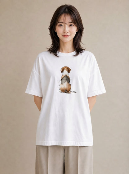 半袖Tシャツ レディース ビーグル 犬 いぬ イラスト ニュアンス 週末コーデ 敬老の日 白T YMAZO
