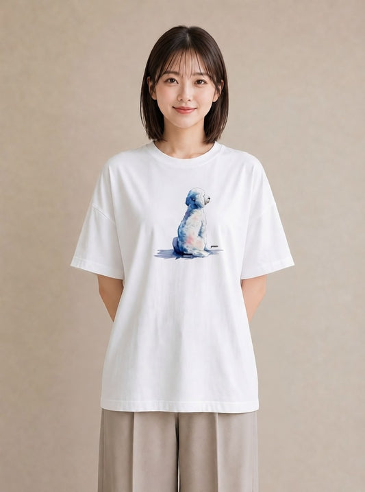 デザインTシャツ レディース 保護犬 犬 いぬ イラスト ボタニカル 在宅 公園 白T YMAZO