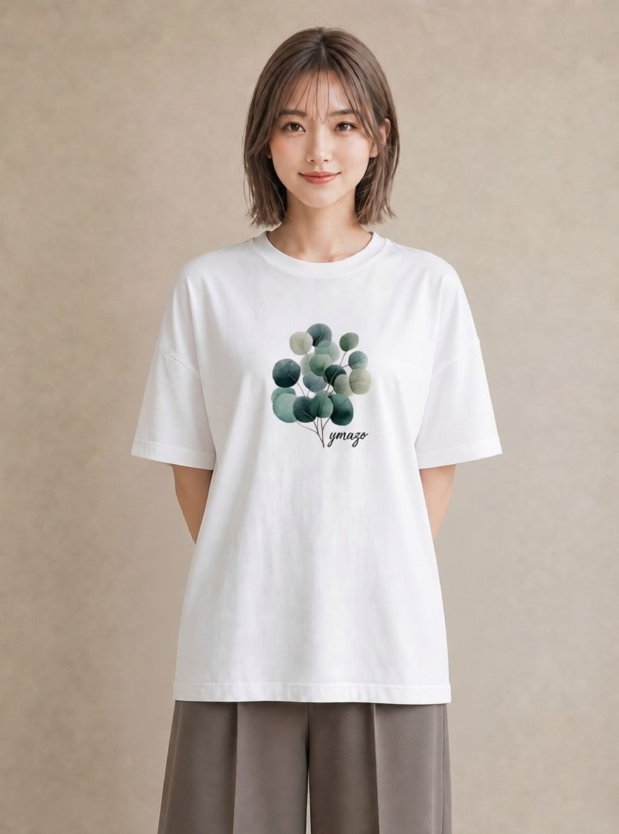 デザインTシャツ レディース 新緑 植物 ボタニカル イラスト 個性的 カジュアルコーデ 買い物 白T YMAZO
