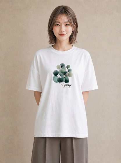 デザインTシャツ レディース 新緑 植物 ボタニカル イラスト 個性的 カジュアルコーデ 買い物 白T YMAZO