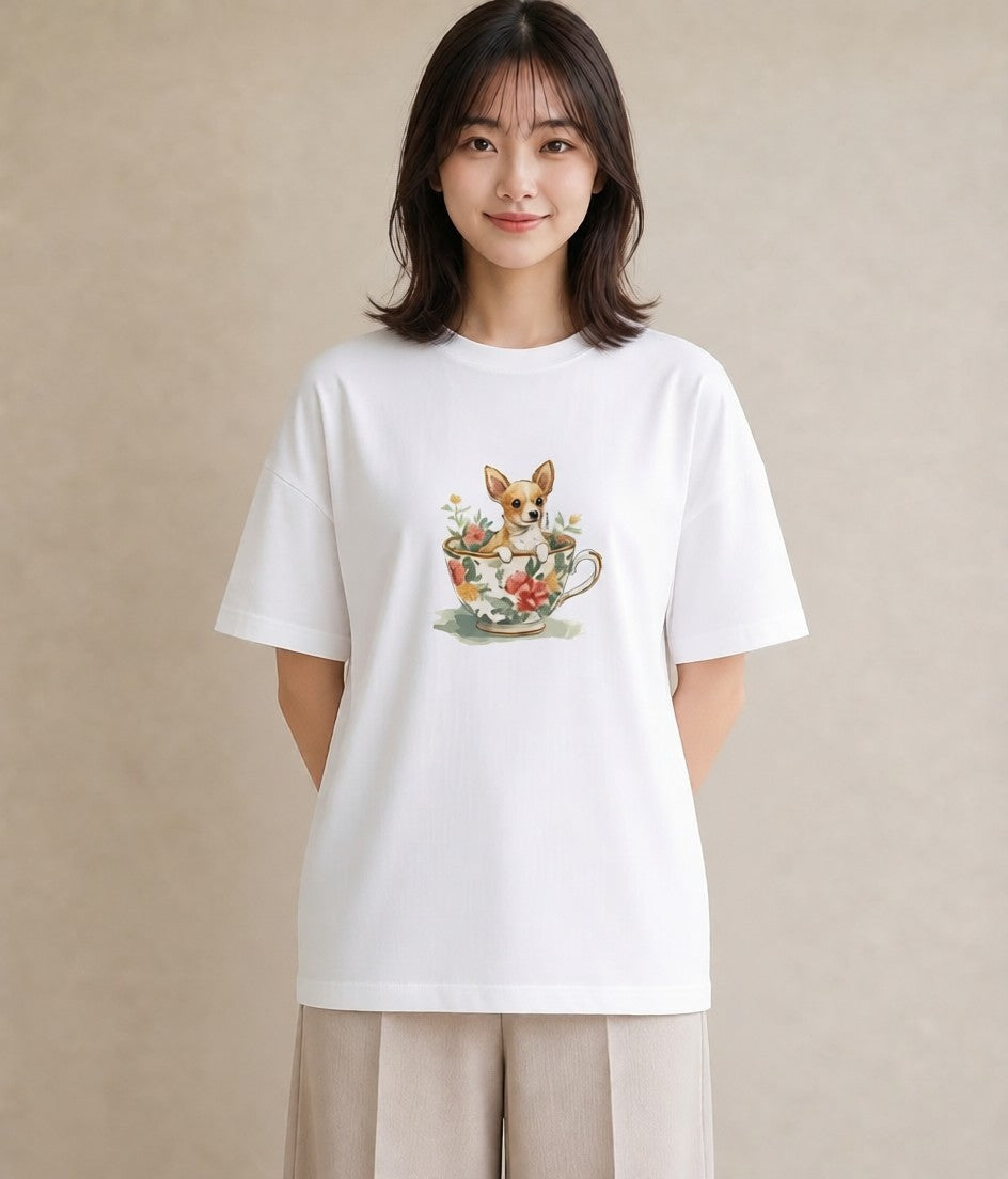 グラフィックTシャツ レディース チワワ 犬 いぬ イラスト きれいめカジュアル 友達ギフト 部屋着 白T YMAZO