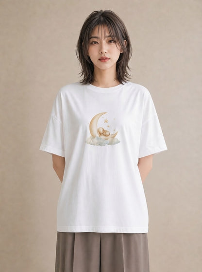 半袖Tシャツ レディース 三日月 星空 宇宙 イラスト 旅行コーデ 送別ギフト 通勤 白T YMAZO
