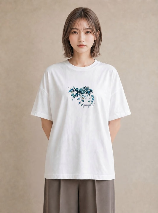 半袖Tシャツ レディース ユーカリ 植物 ボタニカル イラスト きれいめ 公園 ママ 白T YMAZO