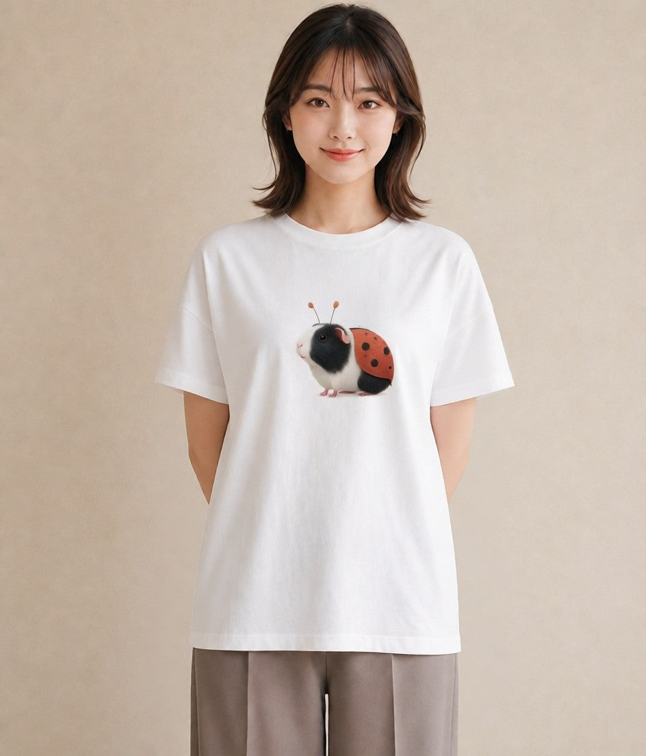 プリントTシャツ レディース てんとう虫 昆虫 虫 イラスト 韓国風 春服 ミセス 白T YMAZO