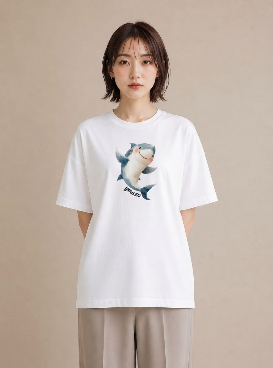 Tシャツ レディース クジラ 海の生き物 海 イラスト フェミニン 送別ギフト 通勤 白T YMAZO