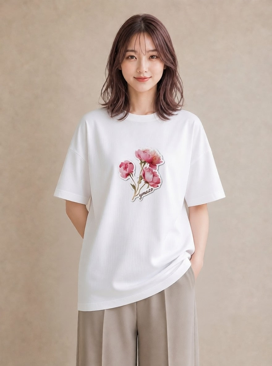 半袖Tシャツ レディース パンジー 花 花柄 イラスト 休日コーデ ビーチ デイリーウェア 白T