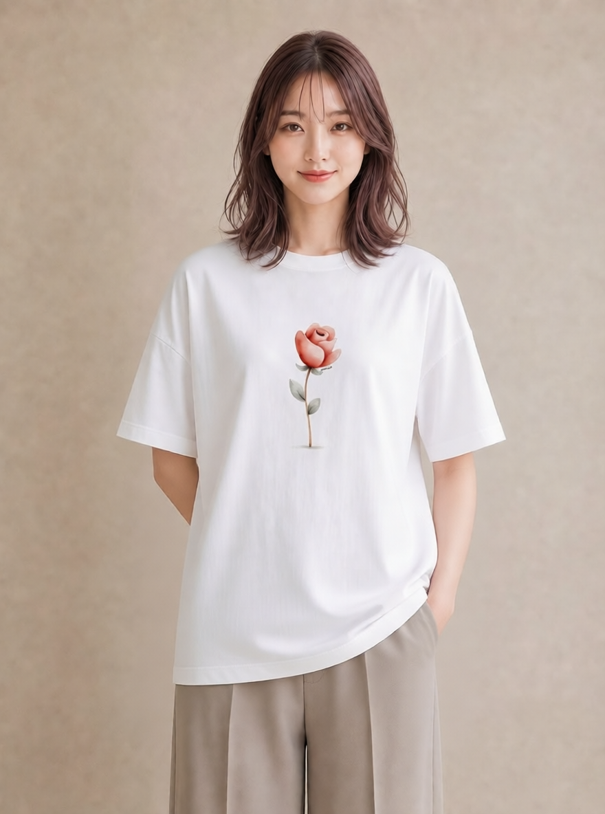 プリントTシャツ レディース バラ 薔薇 ローズ 花 花柄 イラスト ニュアンス 公園 ママ 白T YMAZO