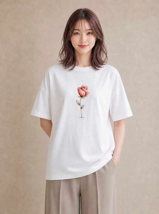 プリントTシャツ レディース バラ 薔薇 ローズ 花 花柄 イラスト ニュアンス 公園 ママ 白T YMAZO
