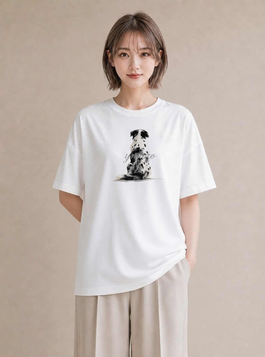 Tシャツ レディース ボーダーコリー 犬 いぬ イラスト レトロ 旅行 母娘コーデ 白T YMAZO