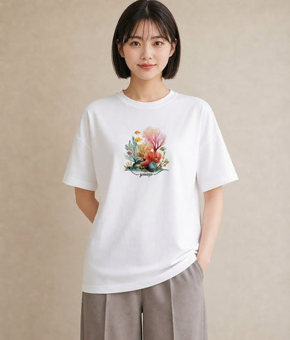 デザインTシャツ レディース カクレクマノミ 海の生き物 海 イラスト ユニーク 自分用 ルームウェア 白T YMAZO