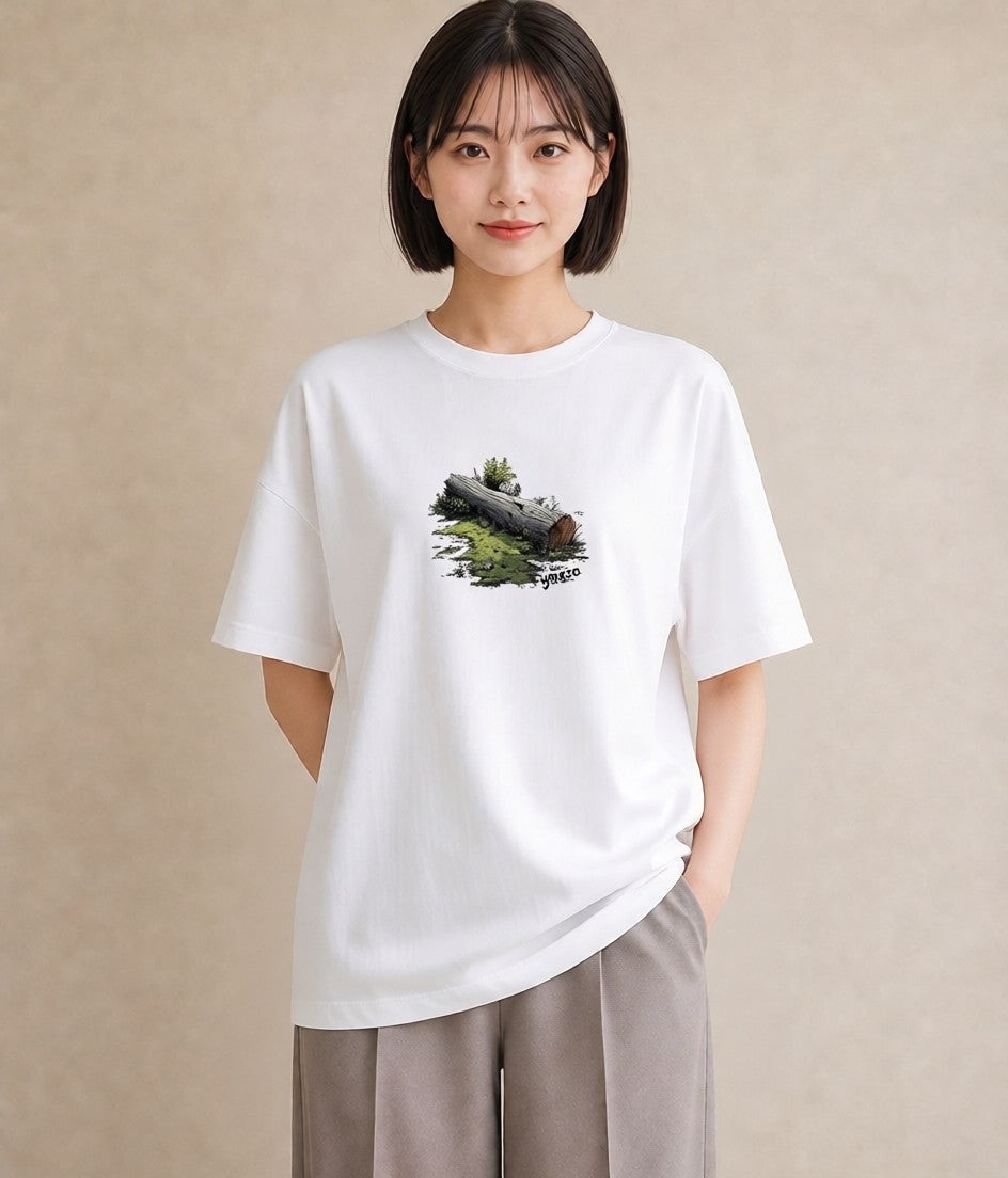 Tシャツ レディース 小川 橋 せせらぎ ナチュラル アンティーク イラスト 普段使い 公園 ママ 白T YMAZO
