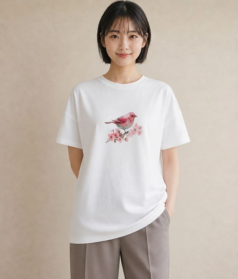 Tシャツ レディース 文鳥 ペット 動物 イラスト 上品 夏コーデ 通学 白T YMAZO
