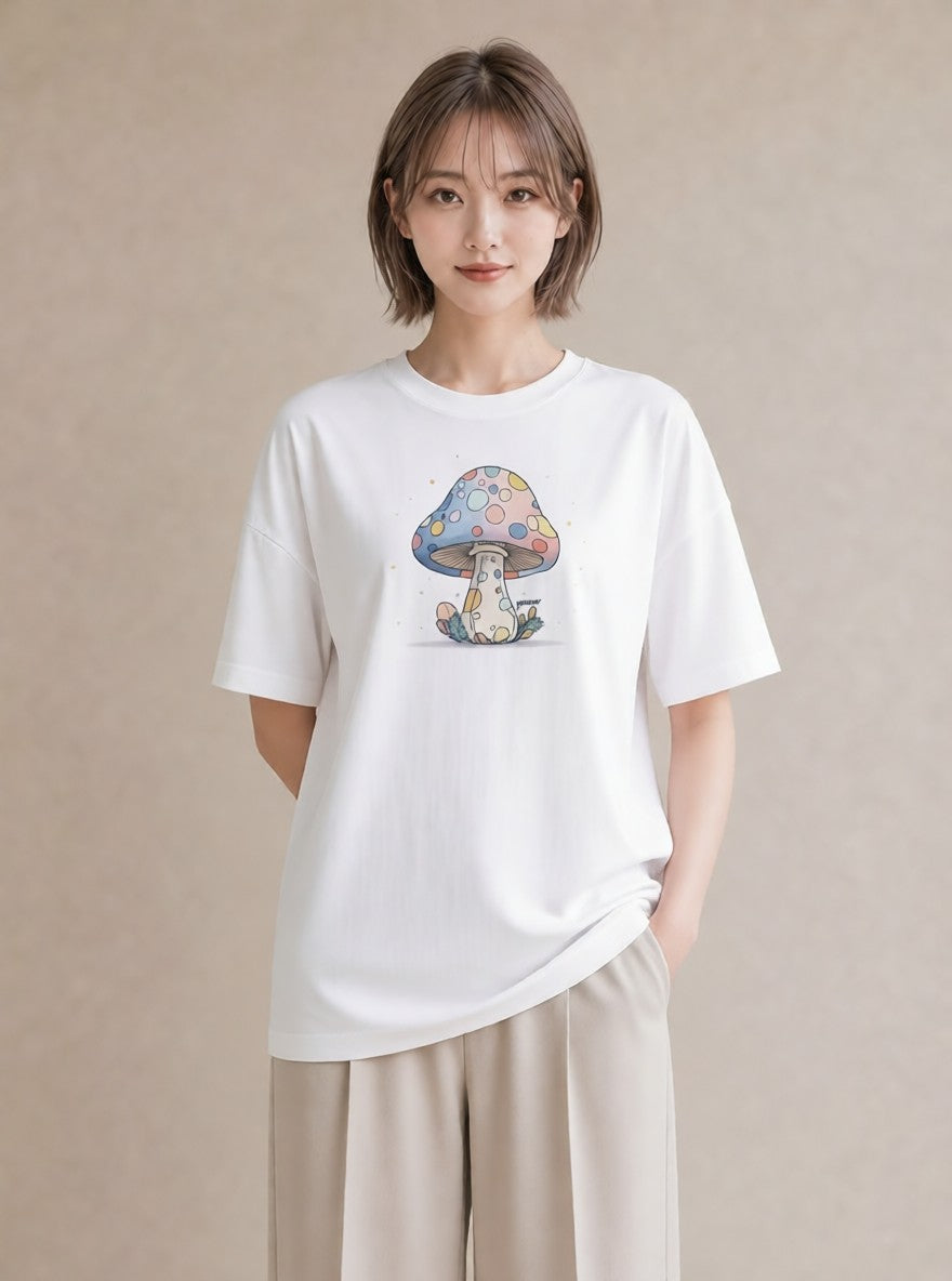 プリントTシャツ レディース きのこ 植物 ボタニカル イラスト 部屋着 女性向けギフト 白T YMAZO