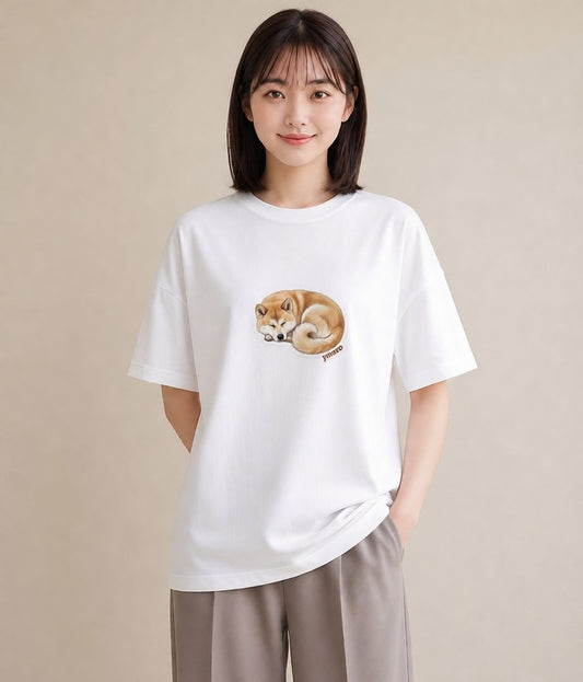 プリントTシャツ レディース 秋田犬 犬 いぬ イラスト 線画 ペアコーデ 秋コーデ 白T YMAZO