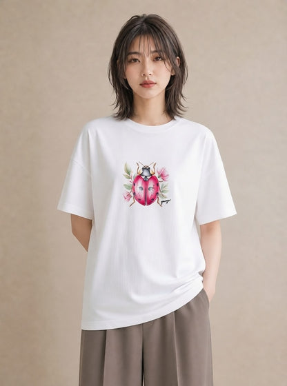 半袖Tシャツ レディース カブトムシ 昆虫 虫 イラスト 韓国風 休日 ペアコーデ 白T YMAZO