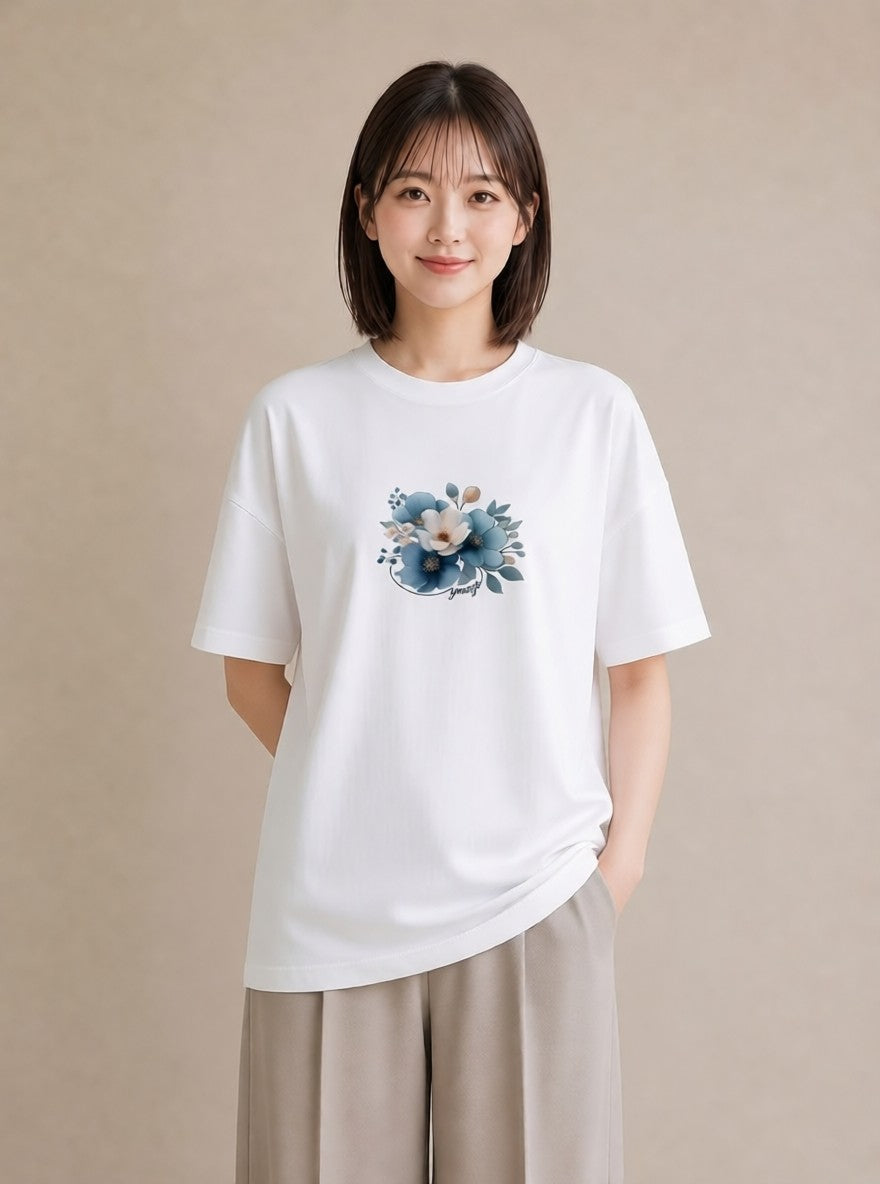 プリントTシャツ レディース ポスト 野の花 レトロ ナチュラル アンティーク イラスト カジュアル 女子会 お揃い 白T YMAZO