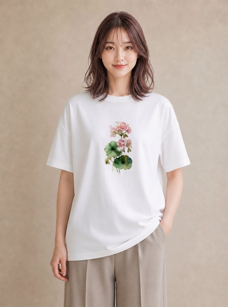 Tシャツ レディース クローバー 四つ葉 花 花柄 イラスト 水彩風 帰省 ラフ 白T