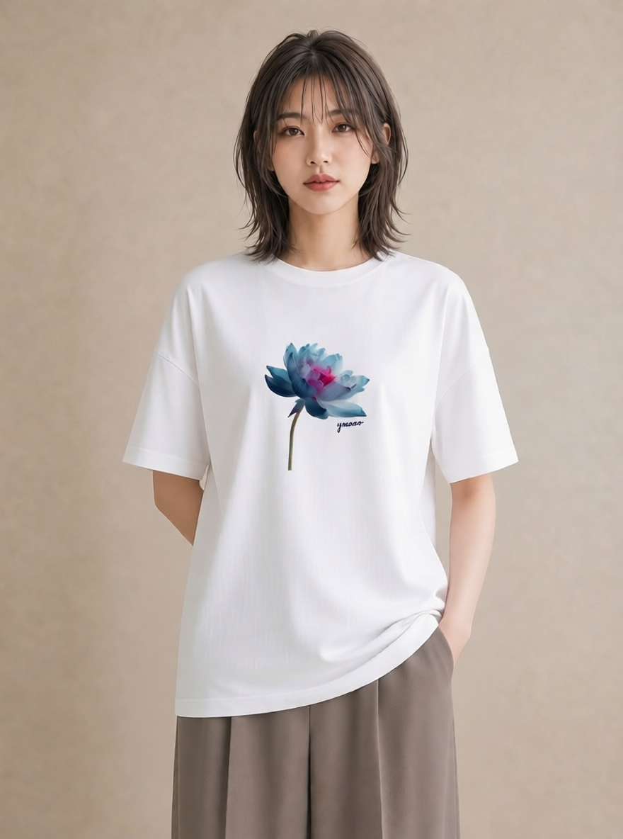 Tシャツ レディース 蓮 花 花柄 イラスト ガーリー 敬老の日 ホワイトデー 白T