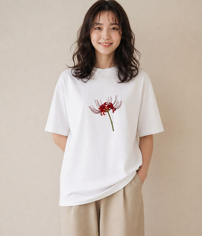 グラフィックTシャツ レディース 彼岸花 花 花柄 イラスト ヴィンテージ風 散歩 お出かけ 白T YMAZO