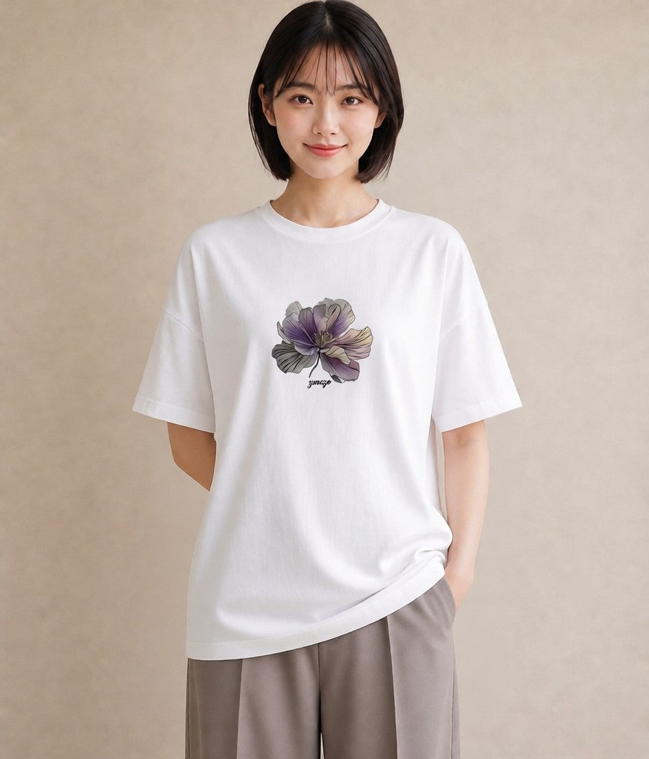 グラフィックTシャツ レディース あさがお 朝顔 花 花柄 イラスト きれいめカジュアル カフェ服 クリスマス 白T YMAZO