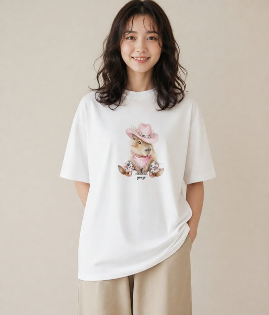 デザインTシャツ レディース ジャンガリアンハムスター ペット 動物 イラスト ゆるかわ 旅行用 海 白T YMAZO