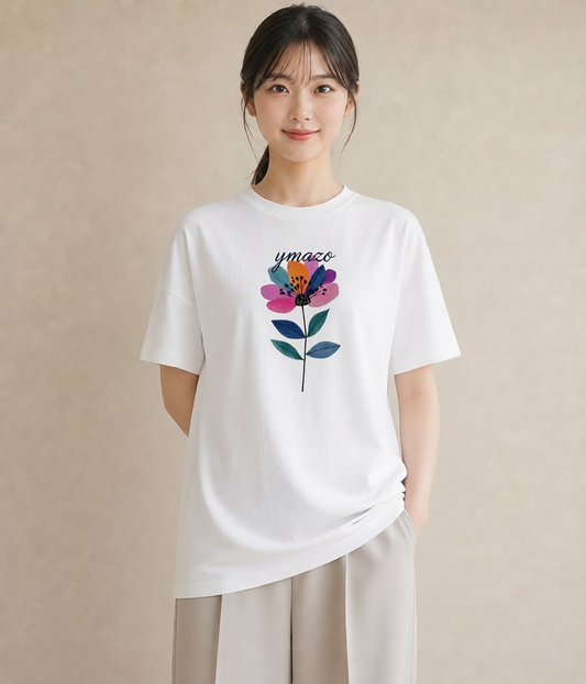 プリントTシャツ レディース パンジー 花 花柄 イラスト 韓国風 公園 ママ 白T YMAZO