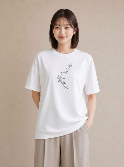 グラフィックTシャツ レディース さくら 桜 桜の枝 イラスト カジュアル カフェ巡り 女子会 白T YMAZO