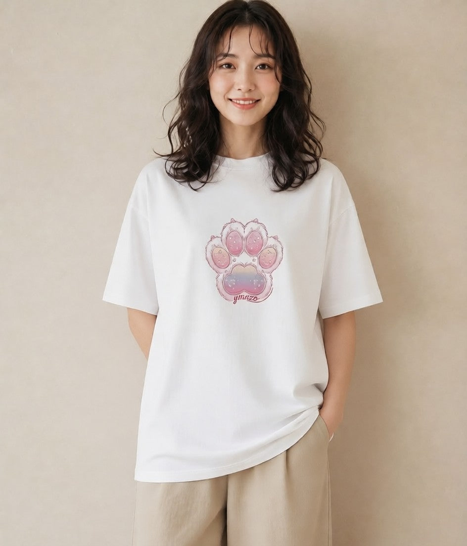 プリントTシャツ レディース 肉球 猫 ねこ イラスト 淡色 姉妹 送別ギフト 白T YMAZO