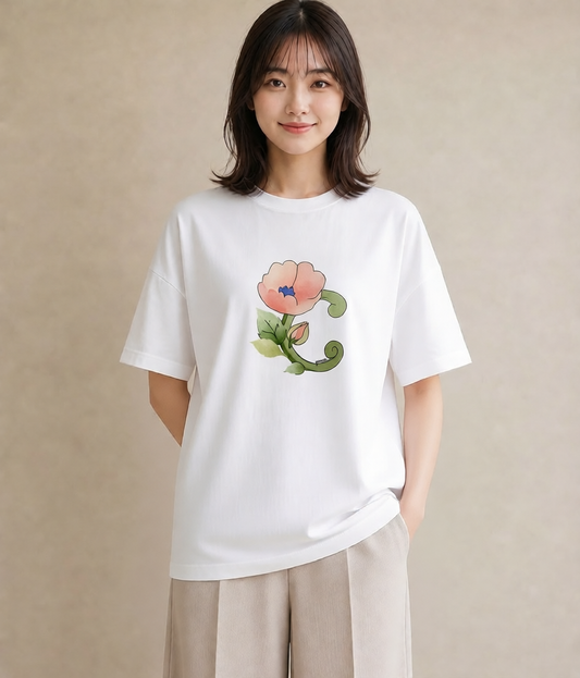 グラフィックTシャツ レディース 椿 花 花柄 イラスト 上品 デート 帰省 白T YMAZO