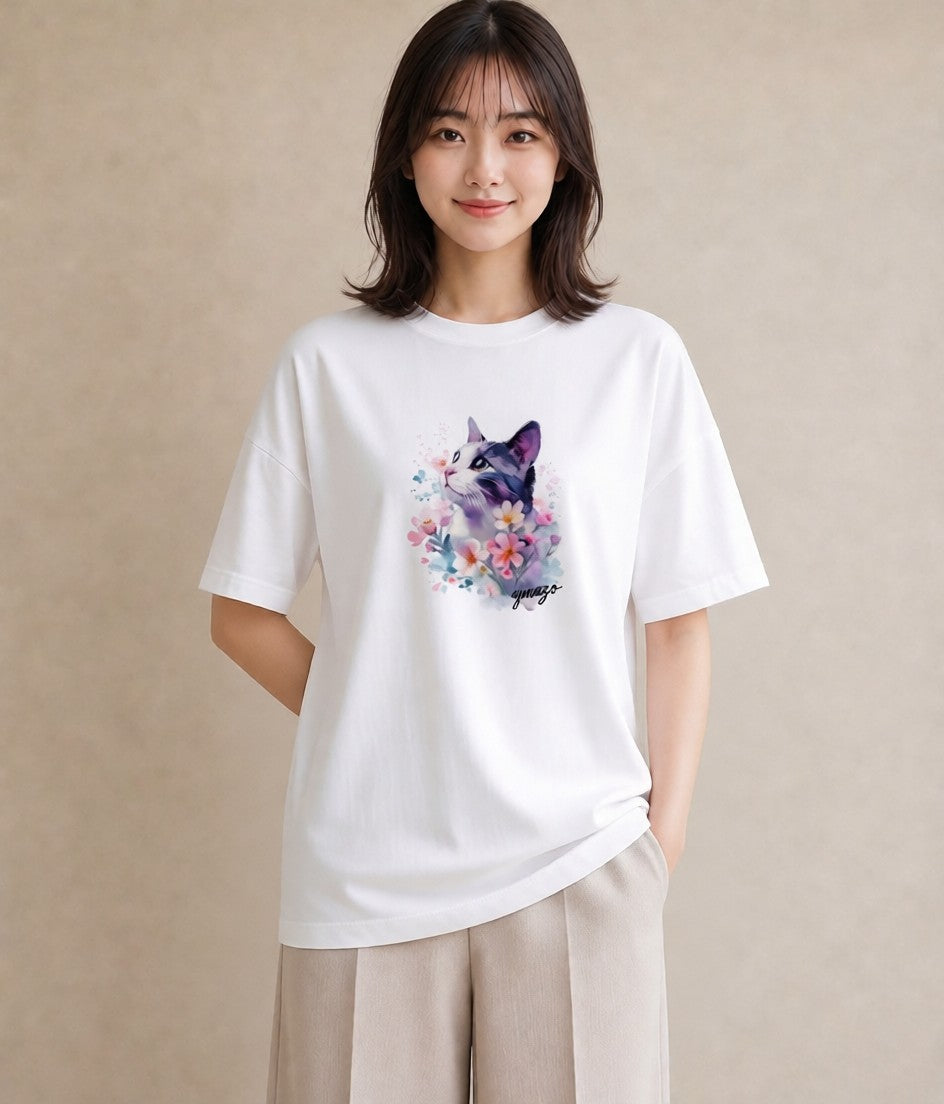 グラフィックTシャツ レディース アメリカンショートヘア 猫 ねこ イラスト 韓国風 春コーデ 姉妹 白T YMAZO