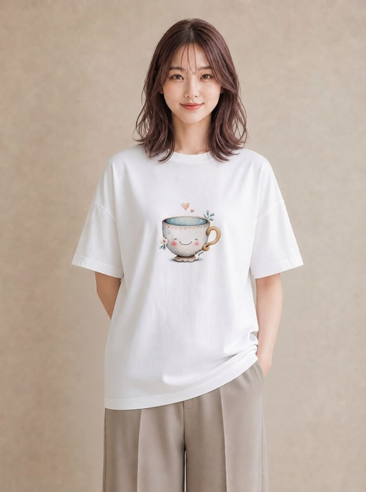 グラフィックTシャツ レディース カフェオレ 食べ物 フード イラスト 散歩 お出かけ 白T YMAZO