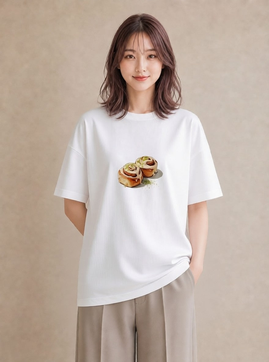 半袖Tシャツ レディース あんみつ 食べ物 フード イラスト ニュアンス 自分用 ルームウェア 白T YMAZO
