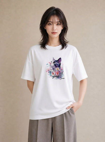 デザインTシャツ レディース 子猫 猫 ねこ イラスト フェミニン 帰省 ラフ 白T YMAZO