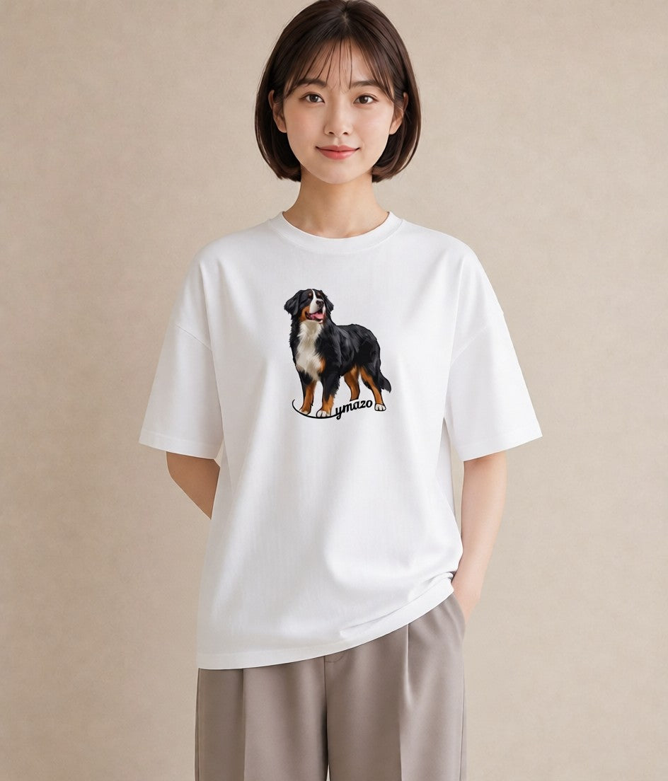 プリントTシャツ レディース バーニーズマウンテンドッグ 犬 いぬ イラスト こなれ感 お揃い 親子 白T YMAZO