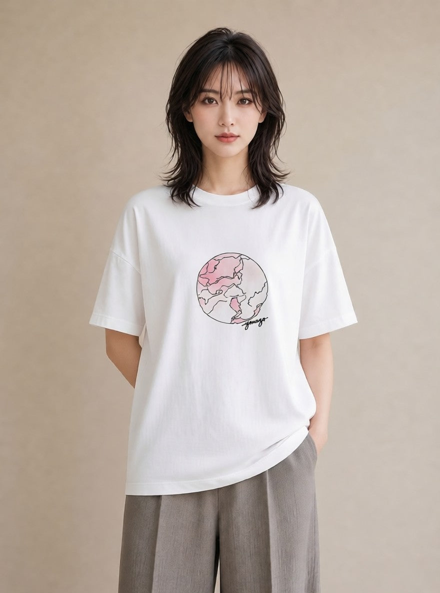 Tシャツ レディース 満月 星空 宇宙 イラスト シンプル 旅行 母娘コーデ 白T YMAZO