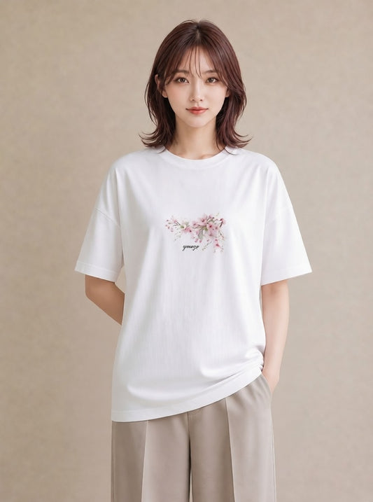半袖Tシャツ レディース さくら 桜 サクラ 花 花柄 イラスト アート風 友達ギフト 部屋着 白T YMAZO