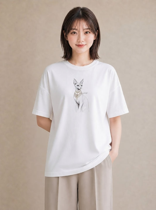 グラフィックTシャツ レディース スフィンクス 猫 ねこ イラスト 淡色 レイヤード 友達ギフト 白T YMAZO