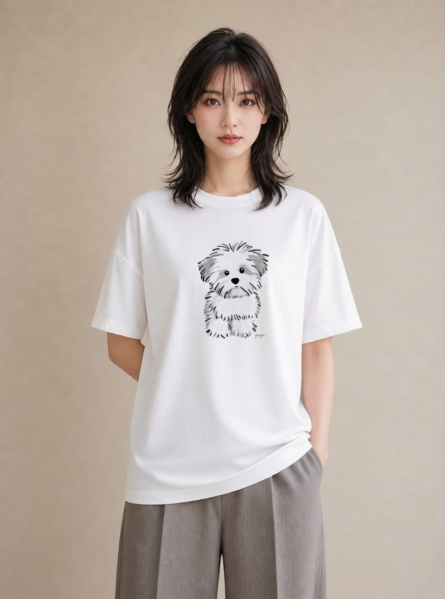 プリントTシャツ レディース ビションフリーゼ 犬 いぬ イラスト 休日コーデ 親子 20代 白T YMAZO