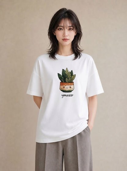 デザインTシャツ レディース サボテン 植物 ボタニカル イラスト 休日コーデ ママ カフェ服 白T YMAZO