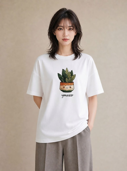 デザインTシャツ レディース サボテン 植物 ボタニカル イラスト 休日コーデ ママ カフェ服 白T YMAZO