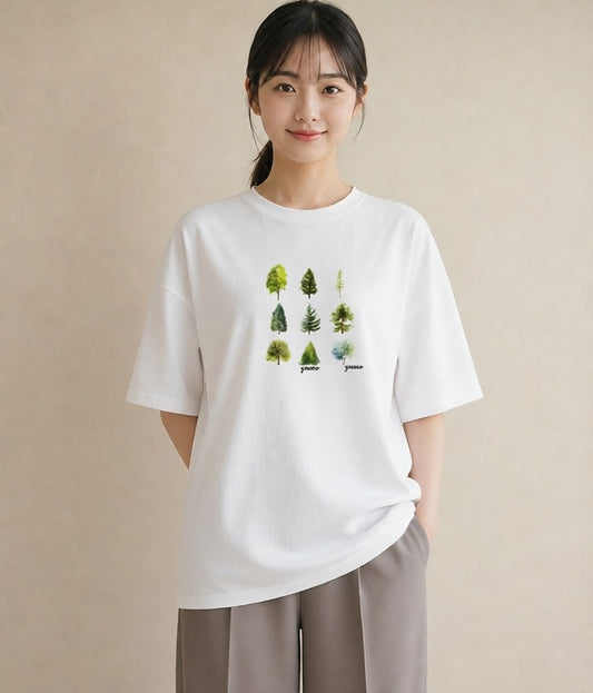 半袖Tシャツ レディース 木 植物 ボタニカル イラスト レトロ デイリーウェア 休日 白T YMAZO
