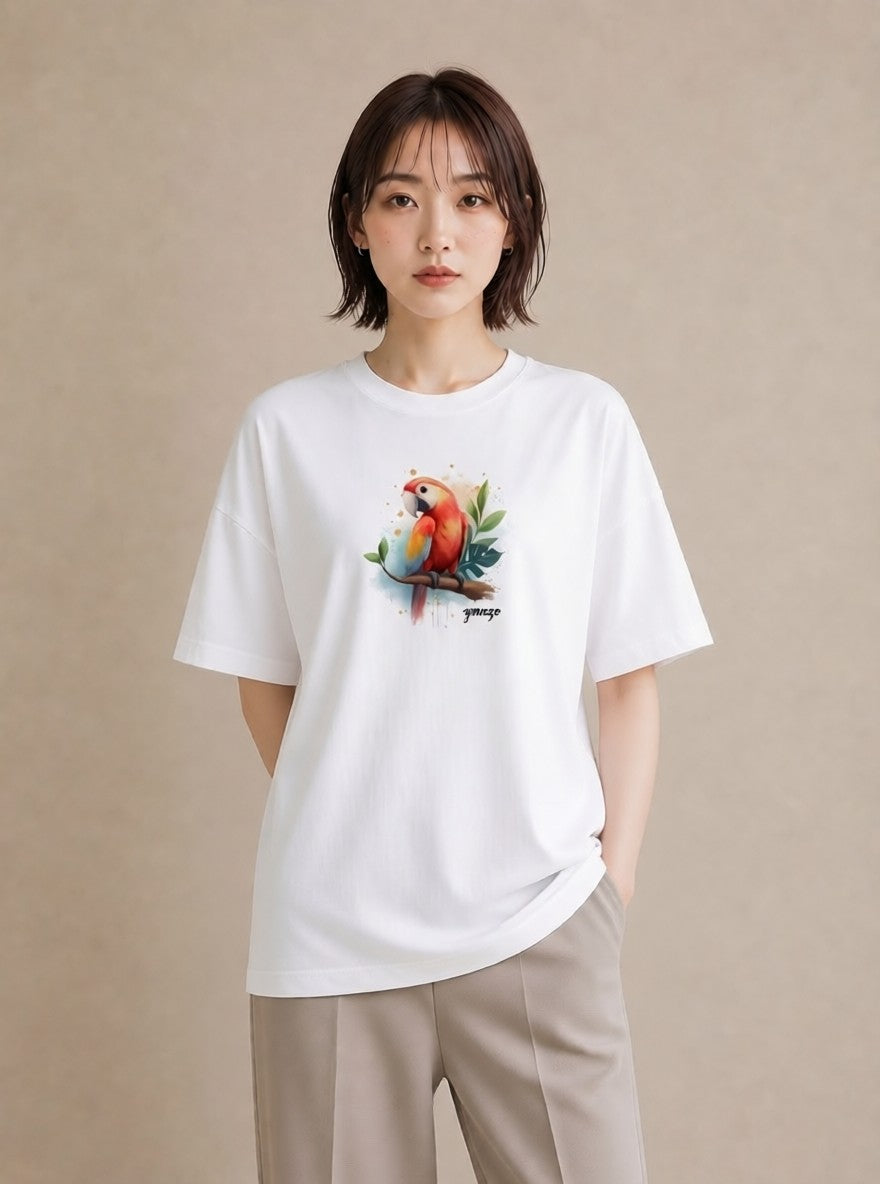 半袖Tシャツ レディース セキセイインコ ペット 動物 イラスト 抜け感 ホワイトデー 春服 白T YMAZO