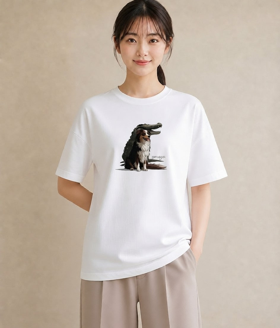 Tシャツ レディース ボーダーコリー 犬 いぬ イラスト フェミニン 通勤 在宅 白T YMAZO