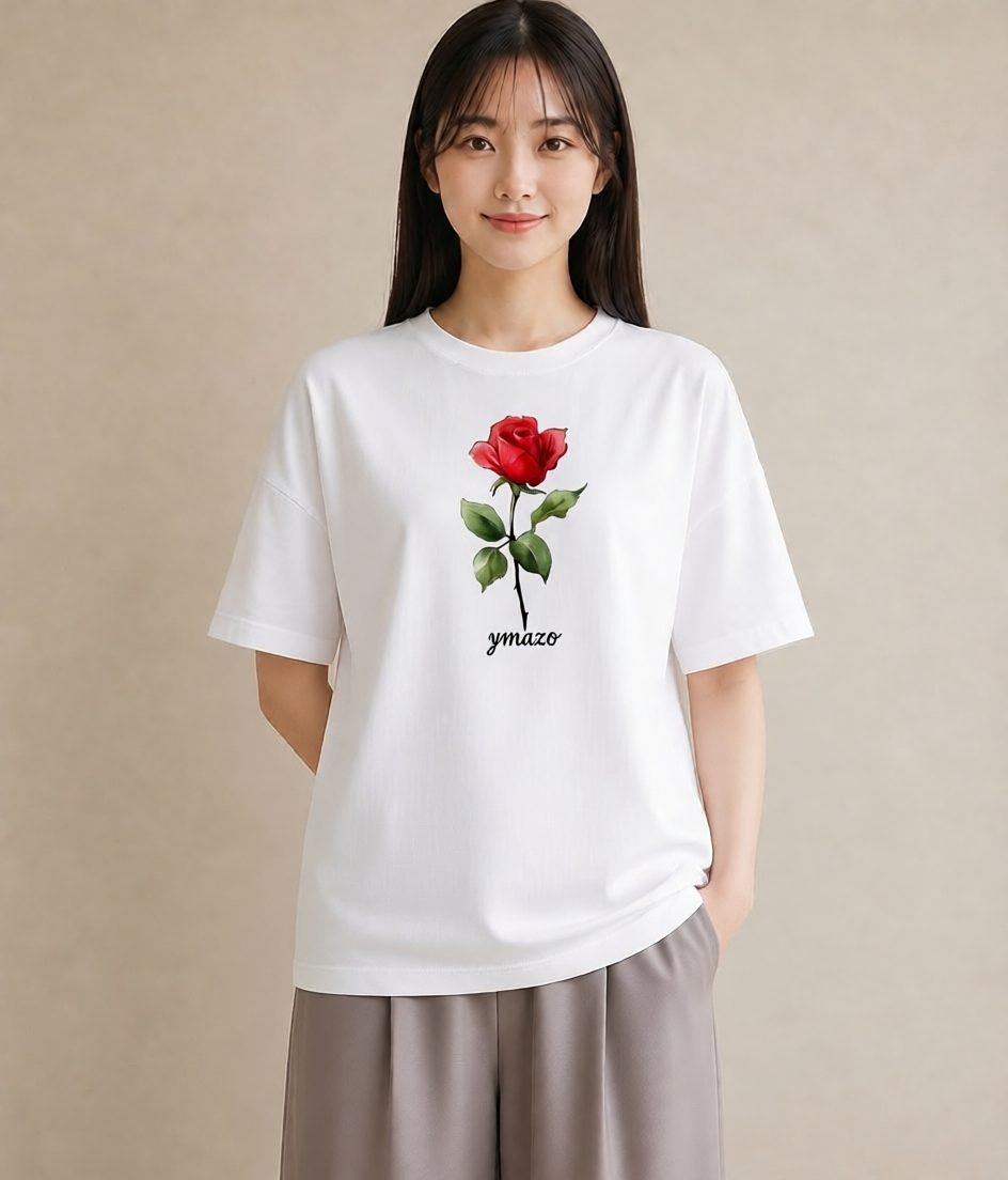Tシャツ レディース バラ 薔薇 ローズ 花 花柄 イラスト 線画 クリスマス 旅行 白T