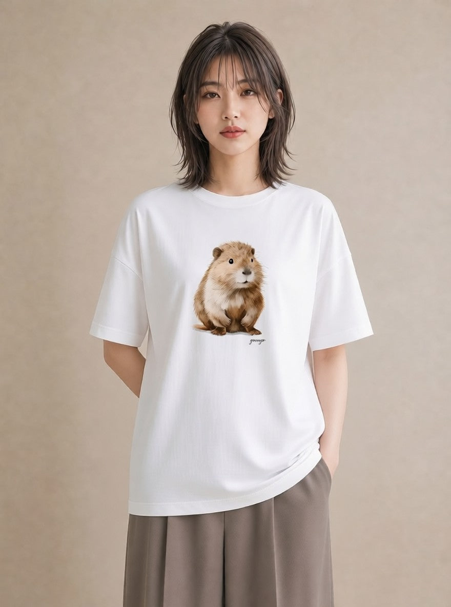 Tシャツ レディース フェレット ペット 動物 イラスト ゆるかわ ルームウェア ギフト 白T YMAZO