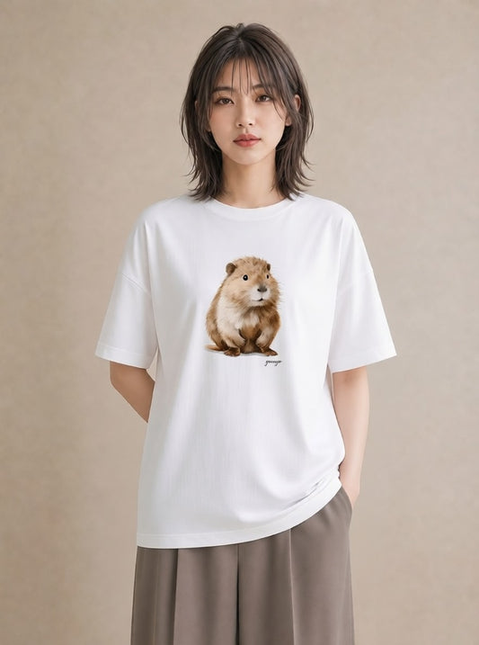 Tシャツ レディース フェレット ペット 動物 イラスト ゆるかわ ルームウェア ギフト 白T YMAZO