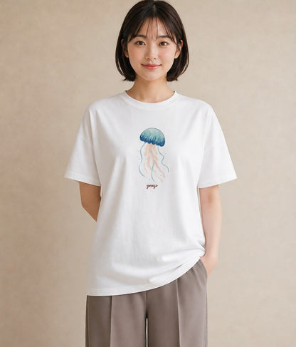 プリントTシャツ レディース くらげ クラゲ 海の生き物 海 イラスト 可愛い 普段着 週末コーデ 白T YMAZO