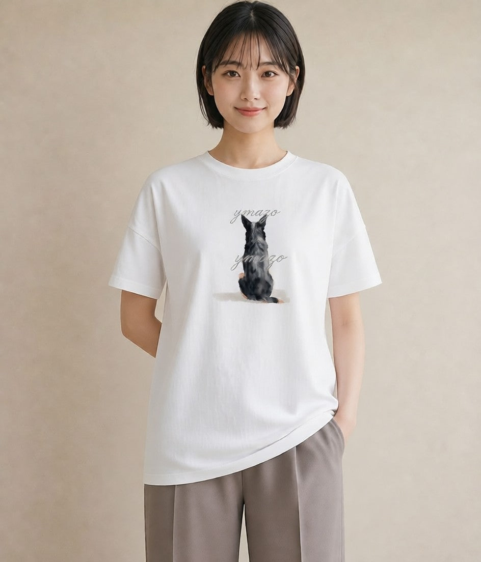 半袖Tシャツ レディース おすわり猫 猫 ねこ イラスト 普段使い 通勤 在宅 白T YMAZO