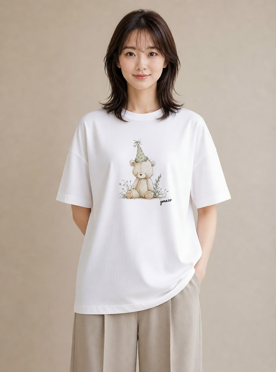 プリントTシャツ レディース くま クマ ベア 動物 アニマル イラスト ユニーク カジュアルコーデ 買い物 白T YMAZO